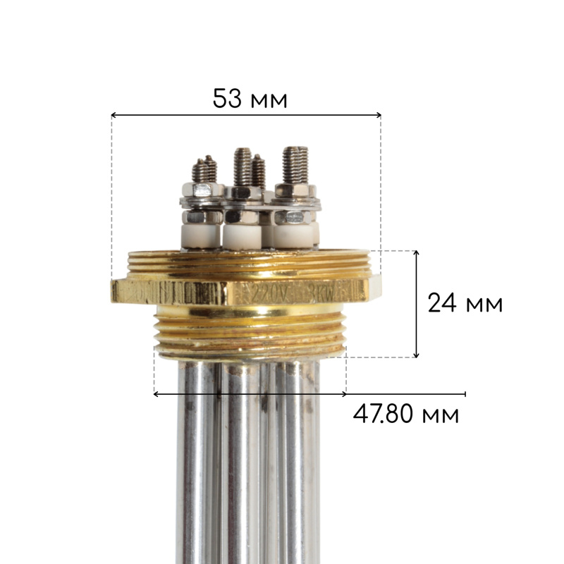 Блок ТЭН 4,5 кВт для воды 310 мм фланец G1 1/2" 220 В нерж. (трубка + колпак) HTH